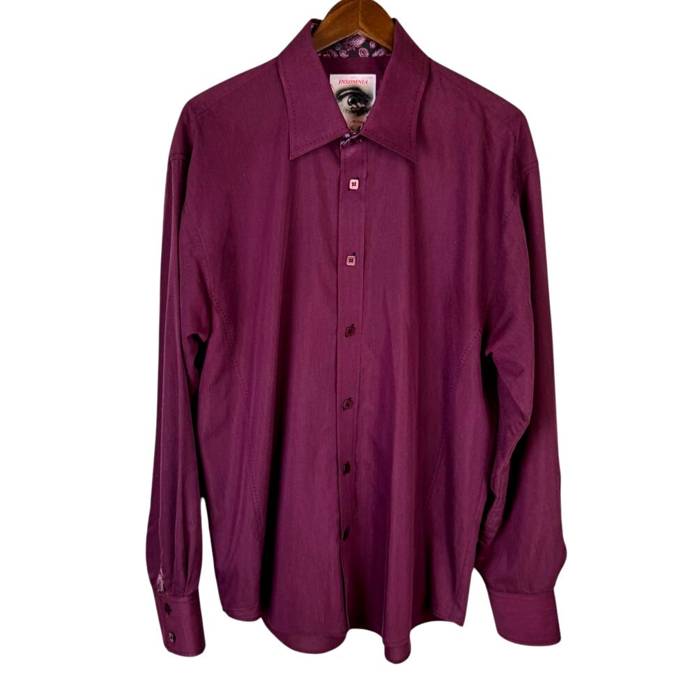 Insomnia by Manzini Maroon Paisley Flip Cuff Men's Long Sleeve Button Up Shirt